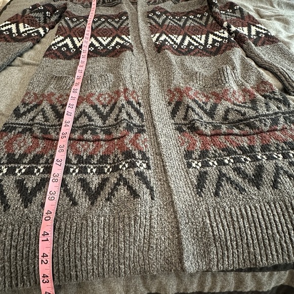 ABERCROMBIE FITCH A&F Fair Isle Open Duster Long Cardigan Sweater Size M Gray - Picture 6 of 9